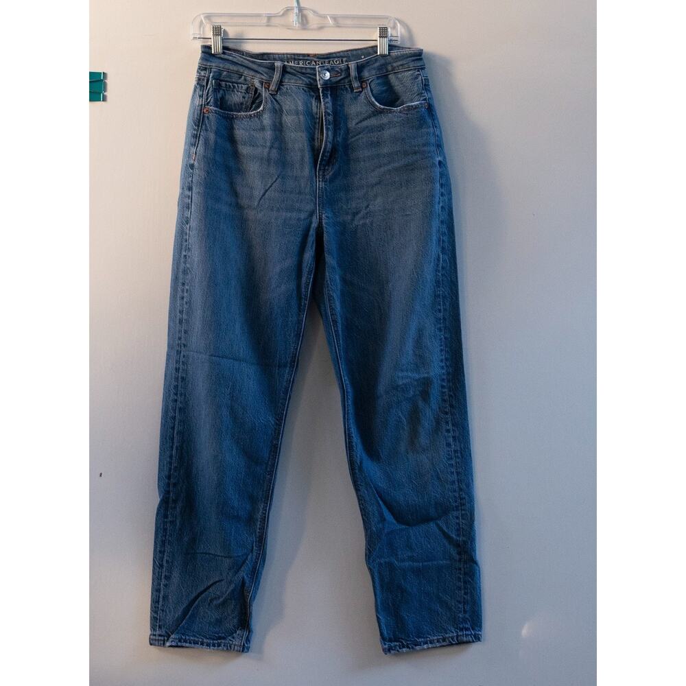 American‎ Eagle Jeans Women's Mom Straight Blue Denim Stretch Dark Wash sz 8Long